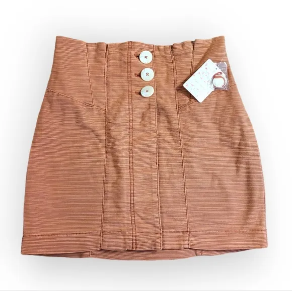 FREE PEOPLE Every Minute Every Hour Terra Cotta Button-Up Mini Skirt Noble Adobe