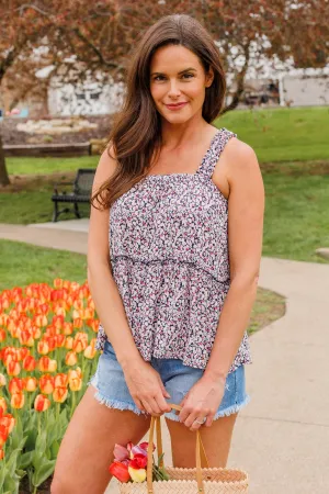 Freedom Blooms Floral Tank- Navy