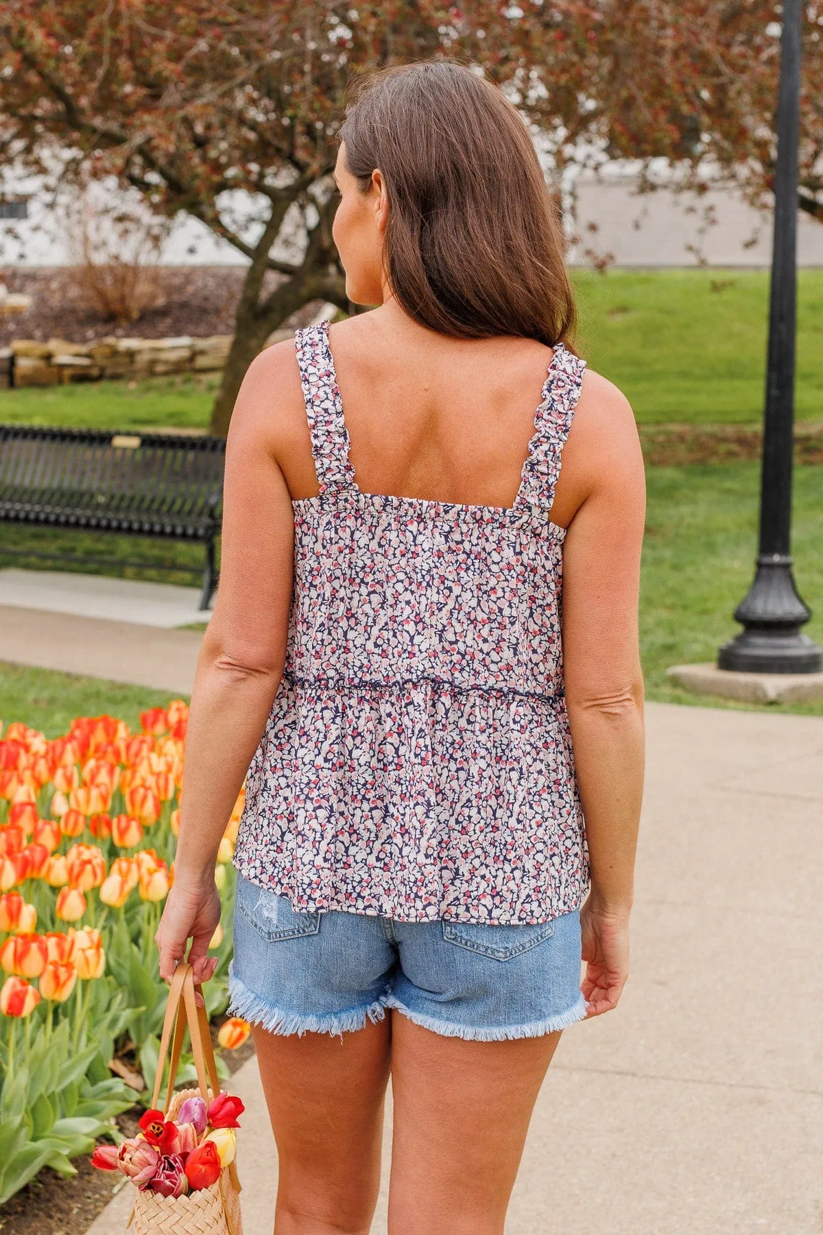 Freedom Blooms Floral Tank- Navy