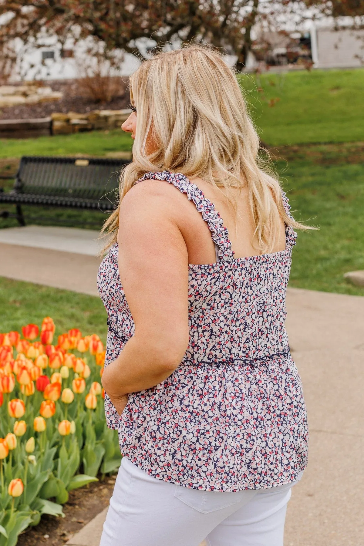 Freedom Blooms Floral Tank- Navy
