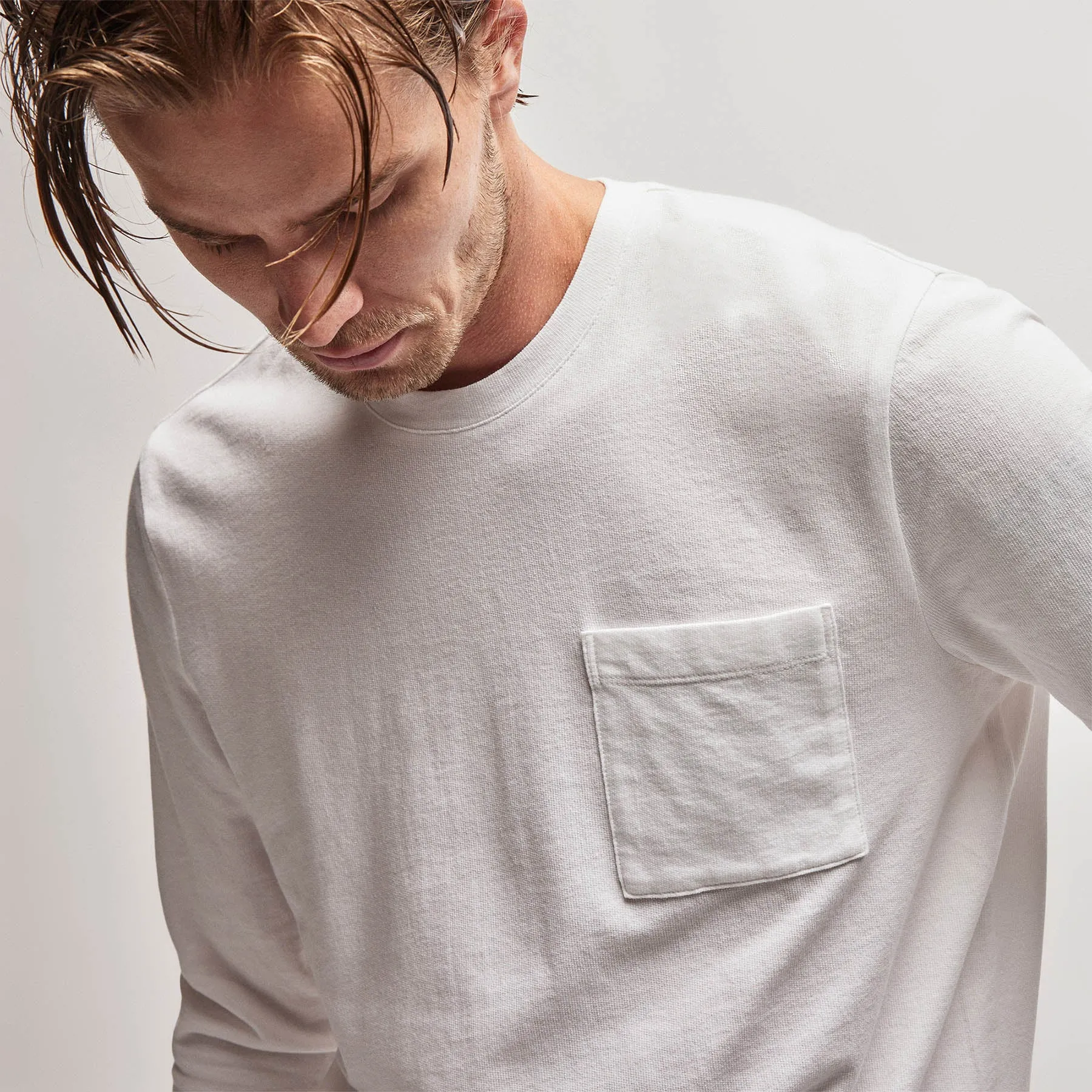 French Terry Pocket Crew - White