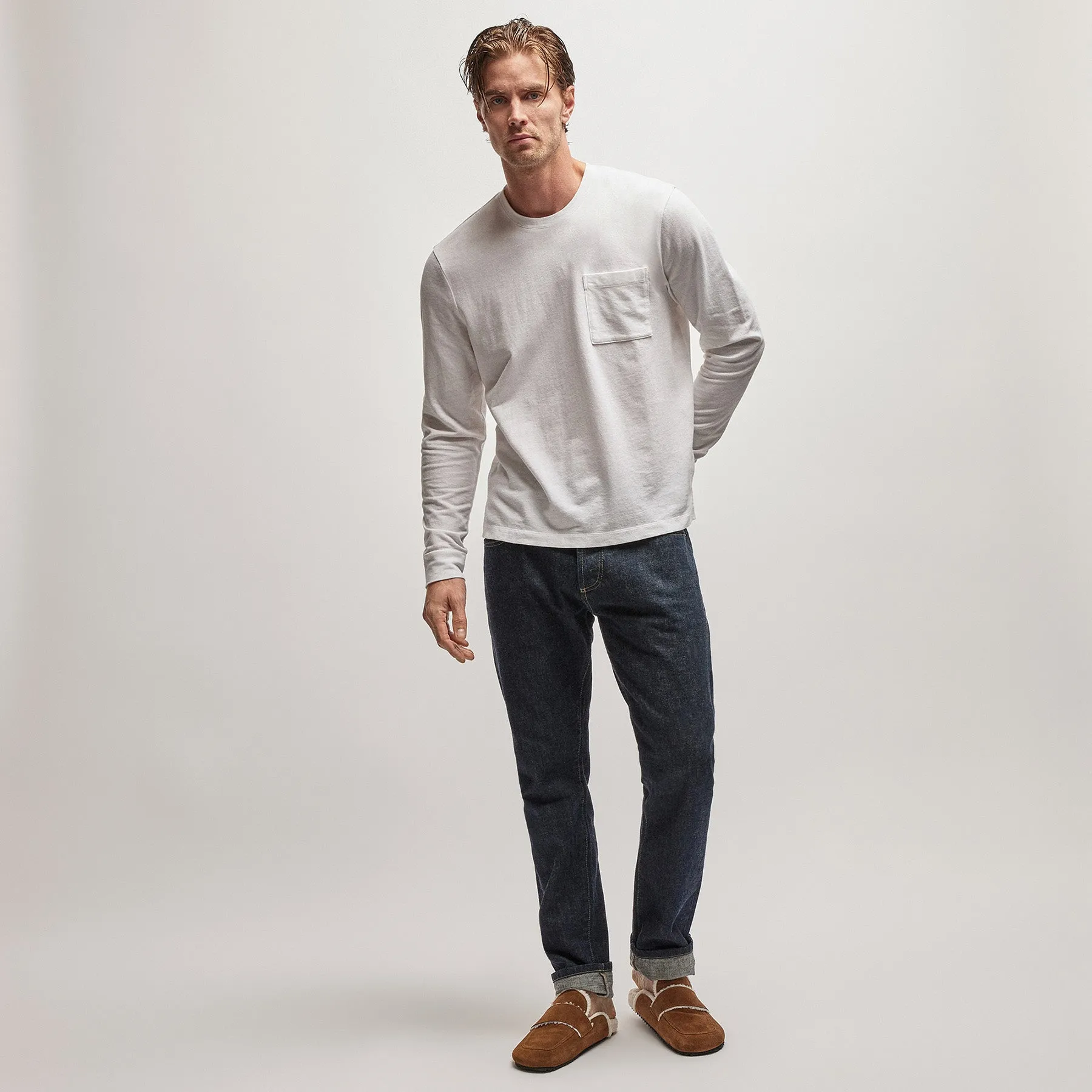 French Terry Pocket Crew - White