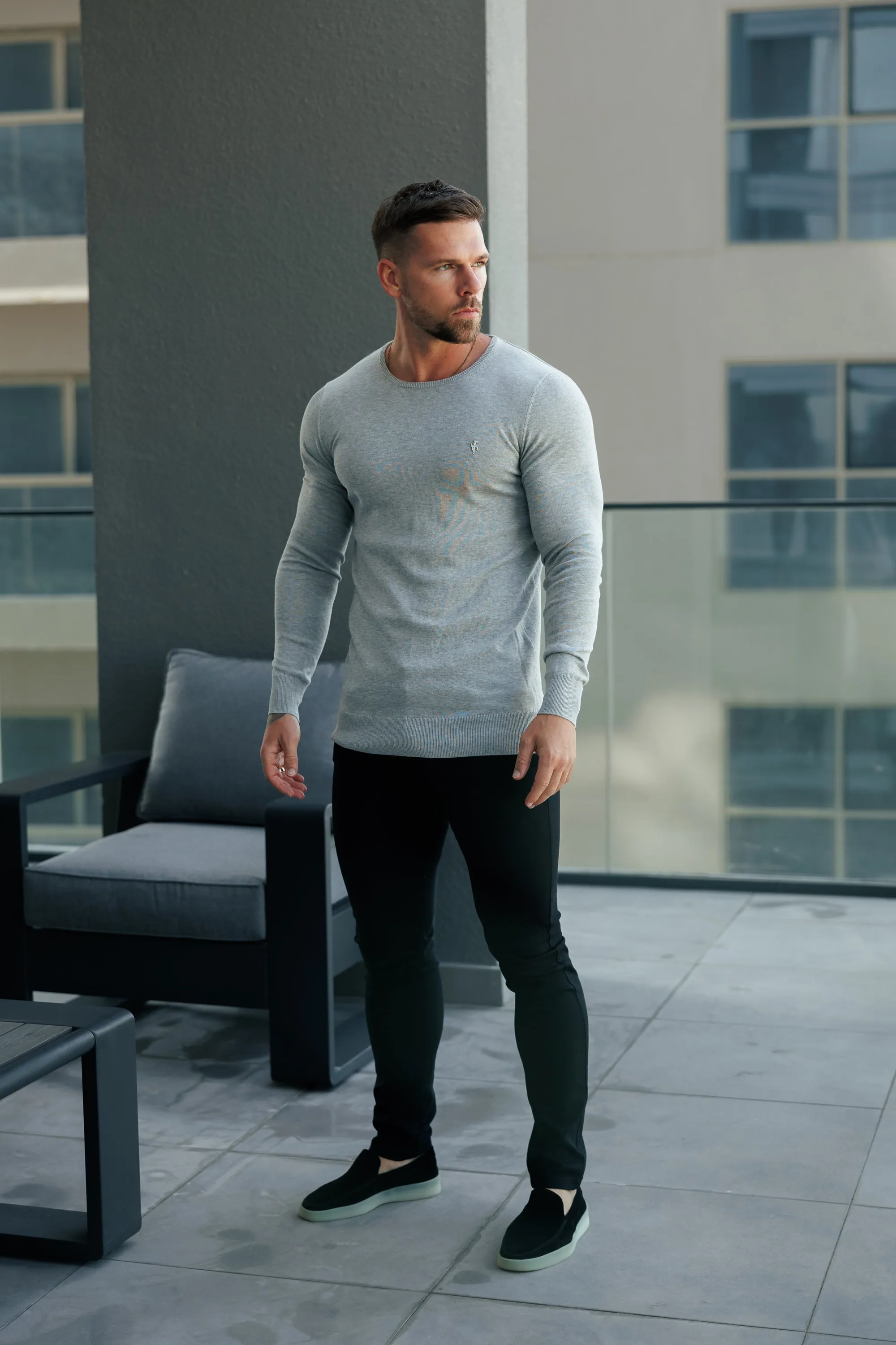 FS Light Grey Crew Neck Knitted Jumper With FS Branding - FSN199