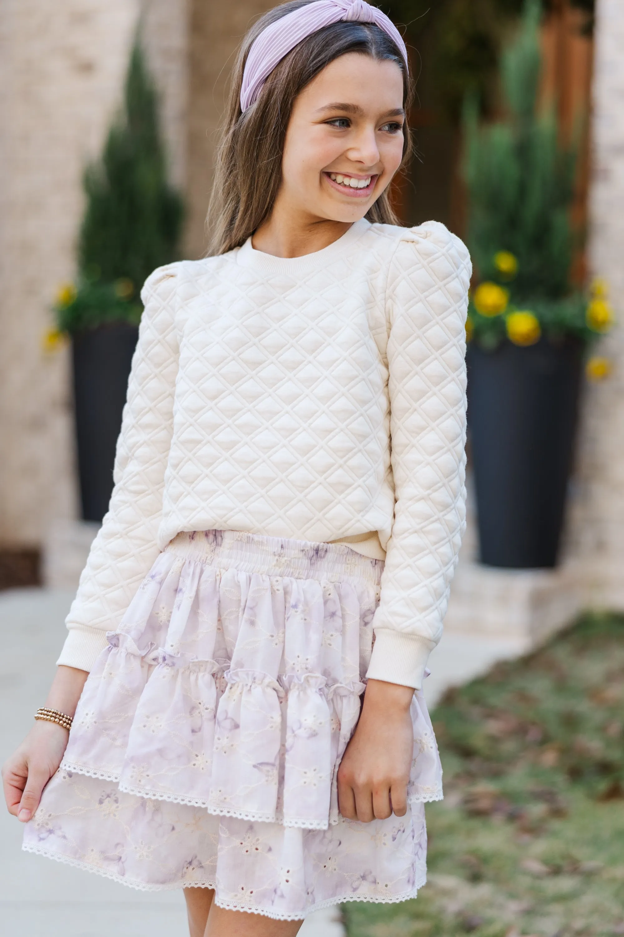 Girls: The Courtney Cream Quilted Pullover