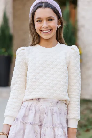 Girls: The Courtney Cream Quilted Pullover