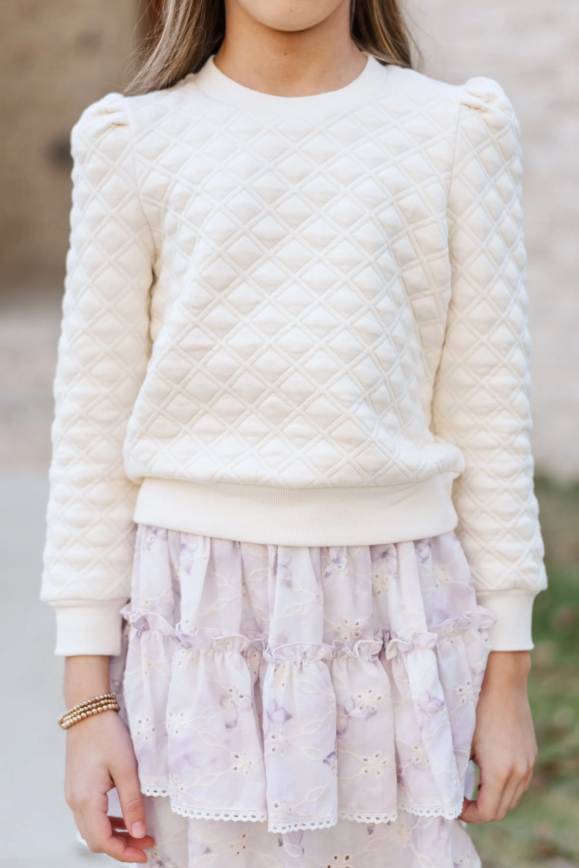 Girls: The Courtney Cream Quilted Pullover