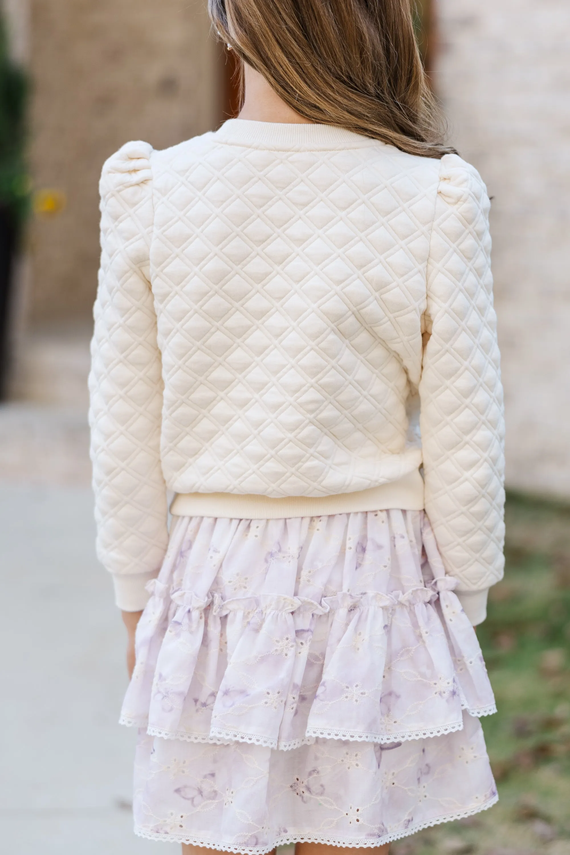 Girls: The Courtney Cream Quilted Pullover