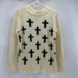 Glamorous cream black cross mock neck wool blend longline sweater fall oversized