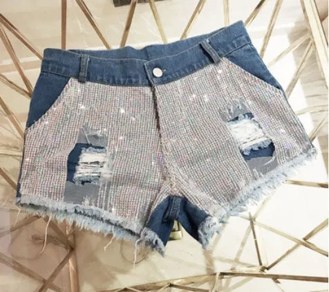 GlimmerDenim Sequin Shorts