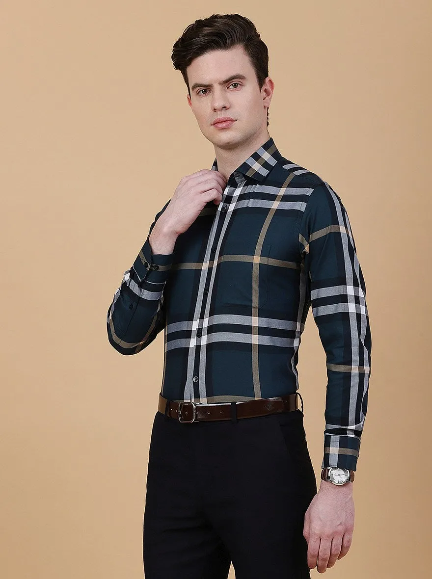 Green Checked Slim Fit Formal Shirt | Metal