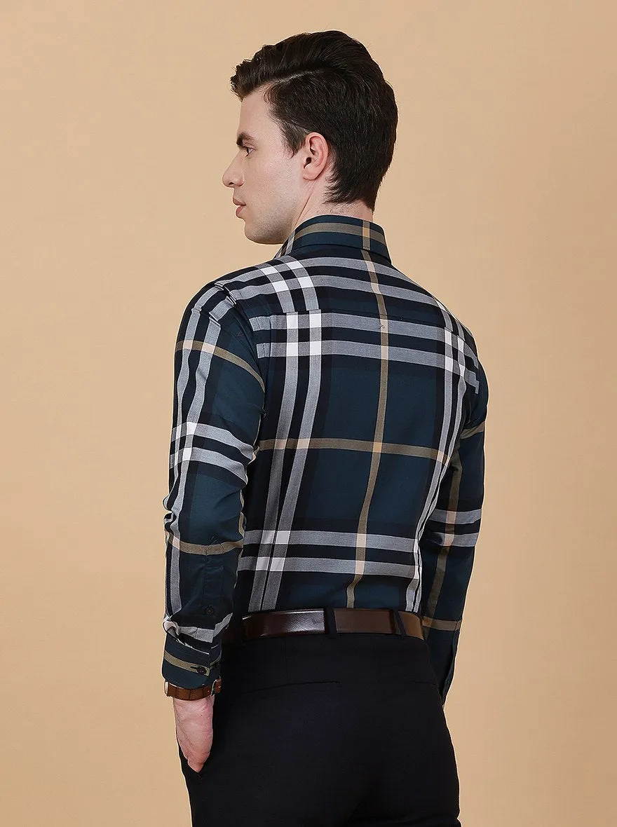 Green Checked Slim Fit Formal Shirt | Metal