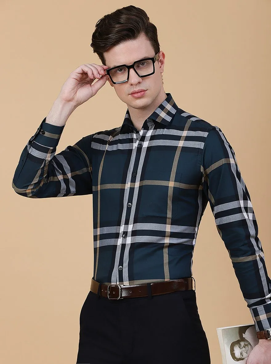 Green Checked Slim Fit Formal Shirt | Metal