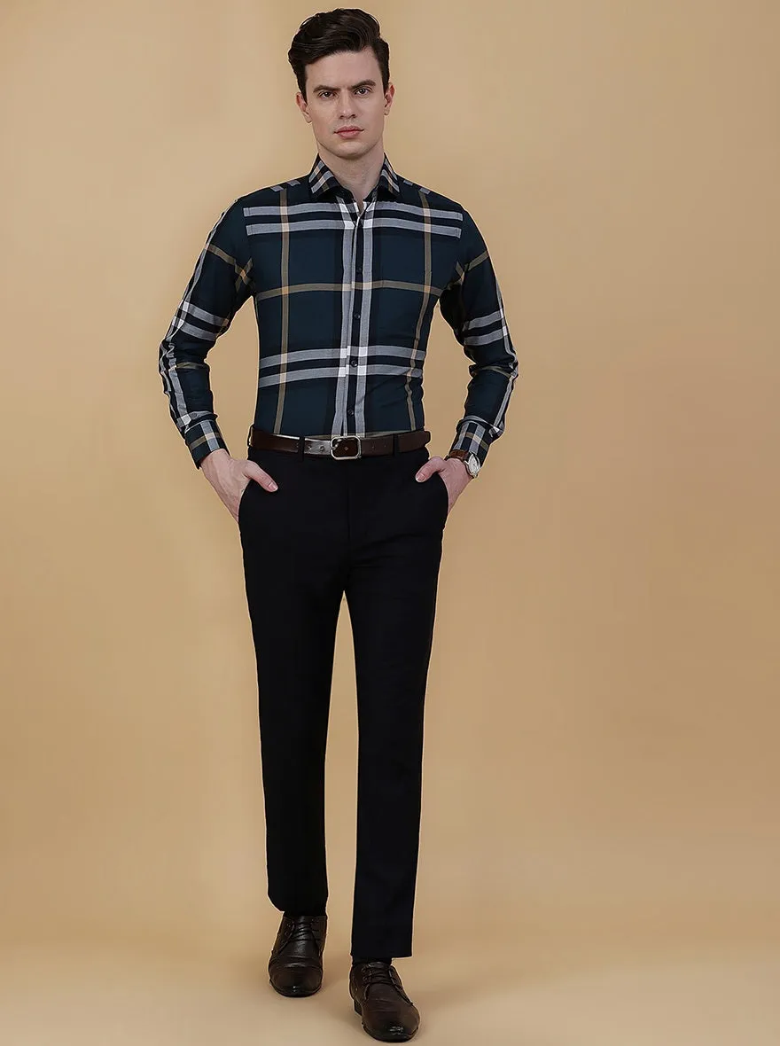 Green Checked Slim Fit Formal Shirt | Metal