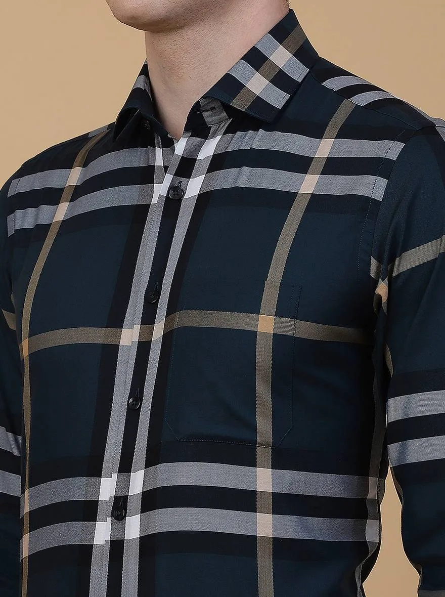 Green Checked Slim Fit Formal Shirt | Metal