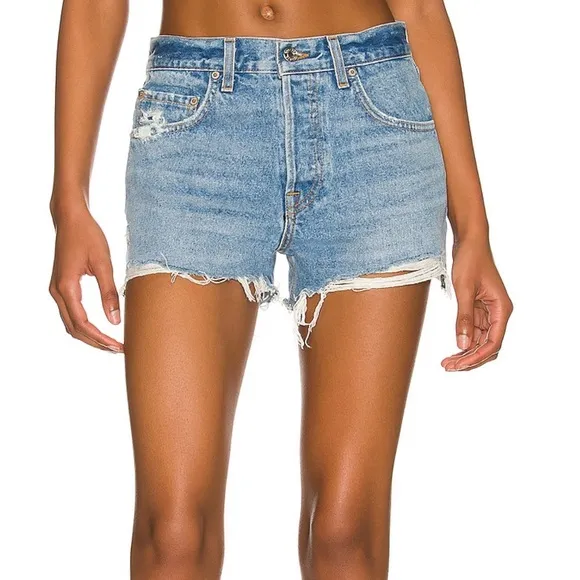 GRLFRND Helena High Rise Cut Off Shorts in True Blue