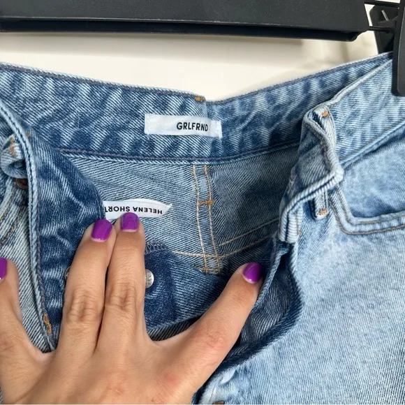 GRLFRND Helena High Rise Cut Off Shorts in True Blue
