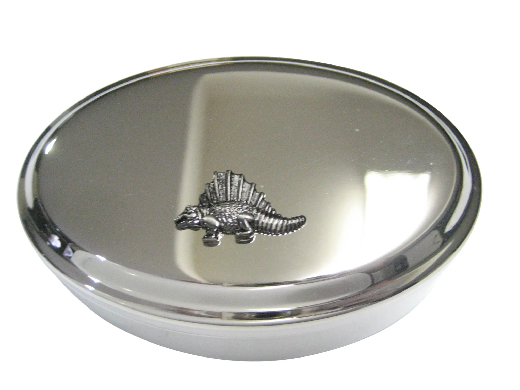 Gunmetal Toned Textured Dinosaur Oval Trinket Jewelry Box