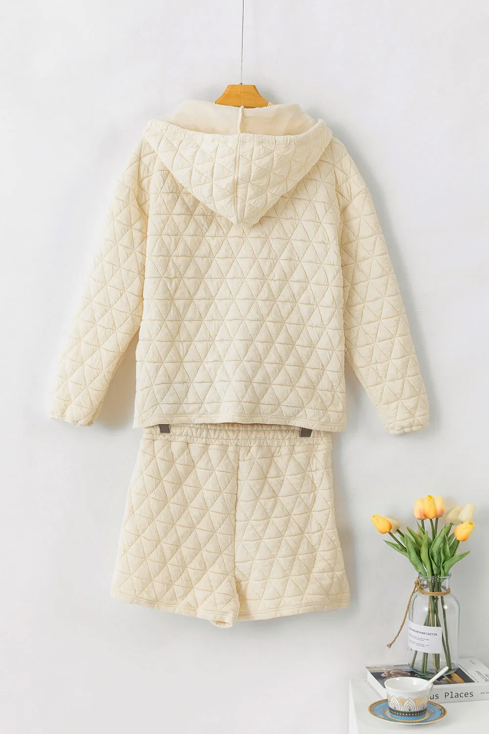 Hazel Blues® |  Drawstring Quilted Hooded Top and Shorts Set