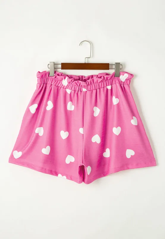 Hazel Blues® |  Heart Round Neck Long Sleeve Top and Elastic Waist Shorts Set