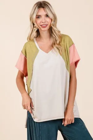 Hazel Blues® |  Mittoshop Color Block V-Neck Short Sleeve T-Shirt