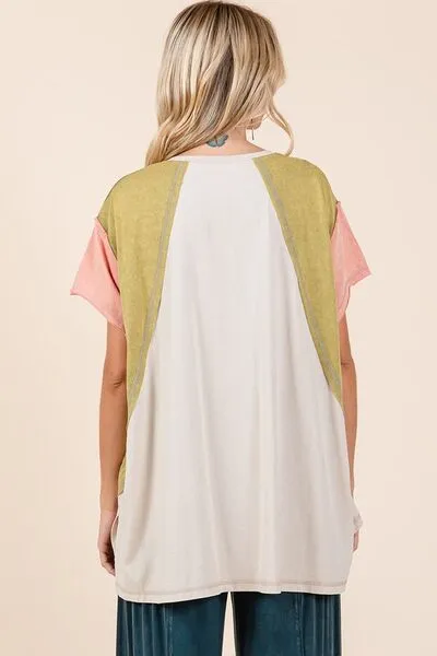 Hazel Blues® |  Mittoshop Color Block V-Neck Short Sleeve T-Shirt