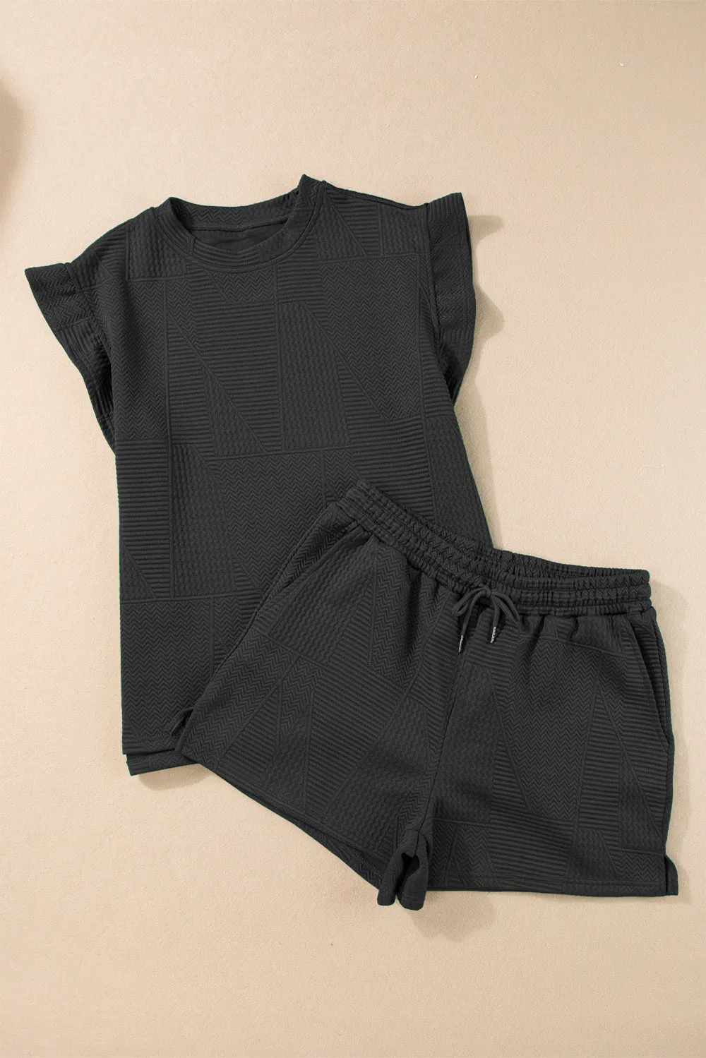 Hazel Blues® |  Slit Round Neck Top and Drawstring Shorts Set