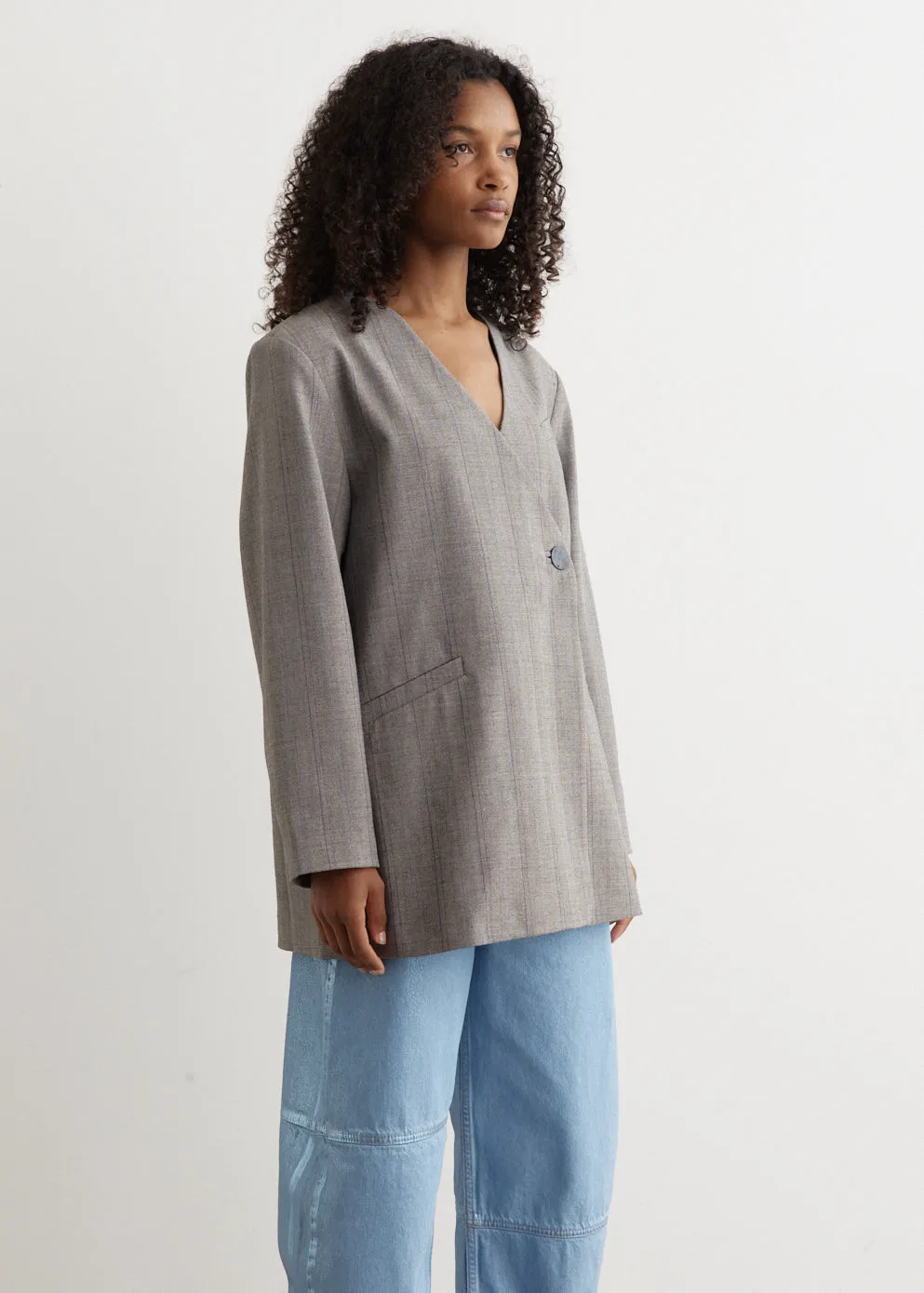 Herringbone Suiting Boxy Blazer