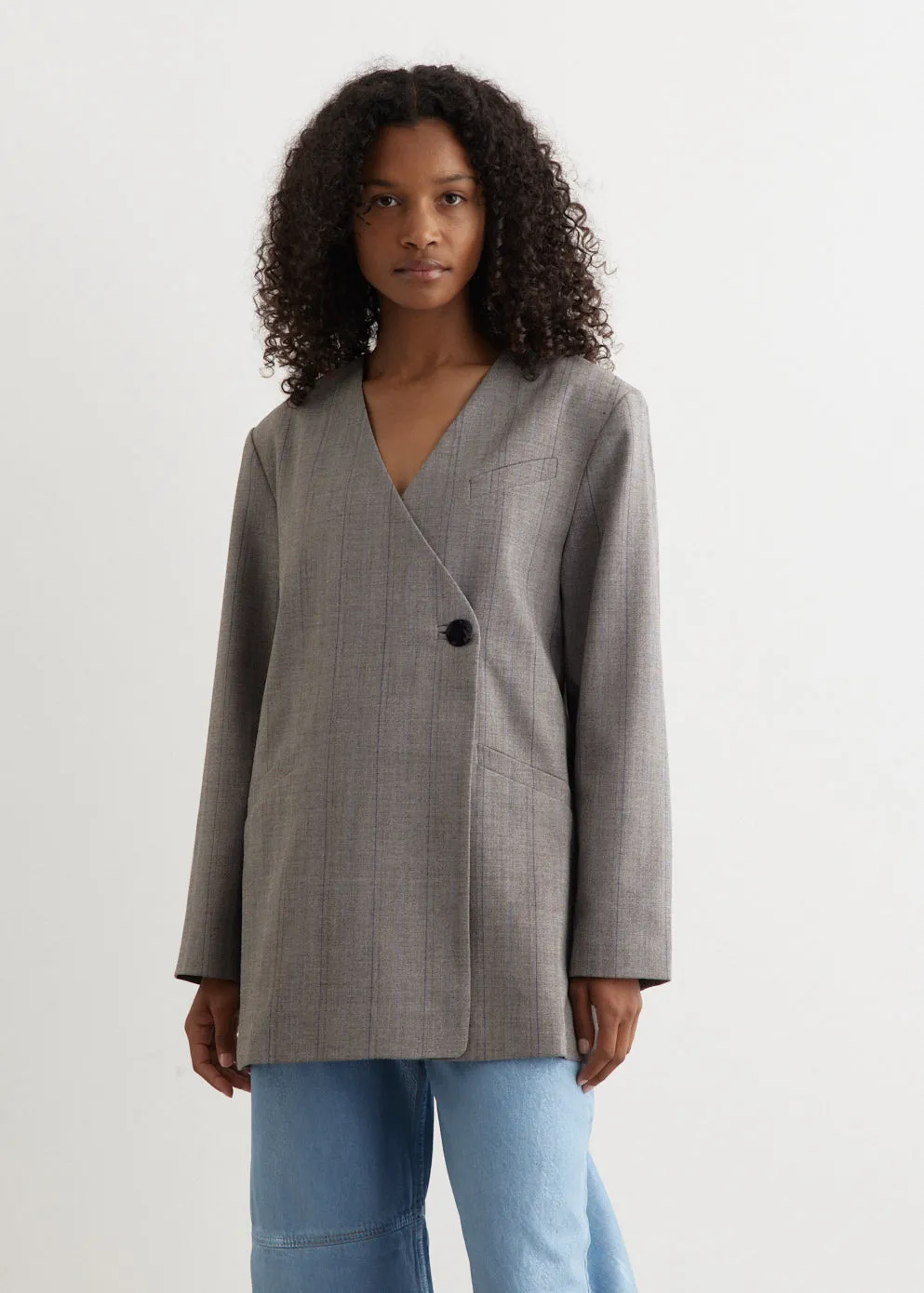 Herringbone Suiting Boxy Blazer