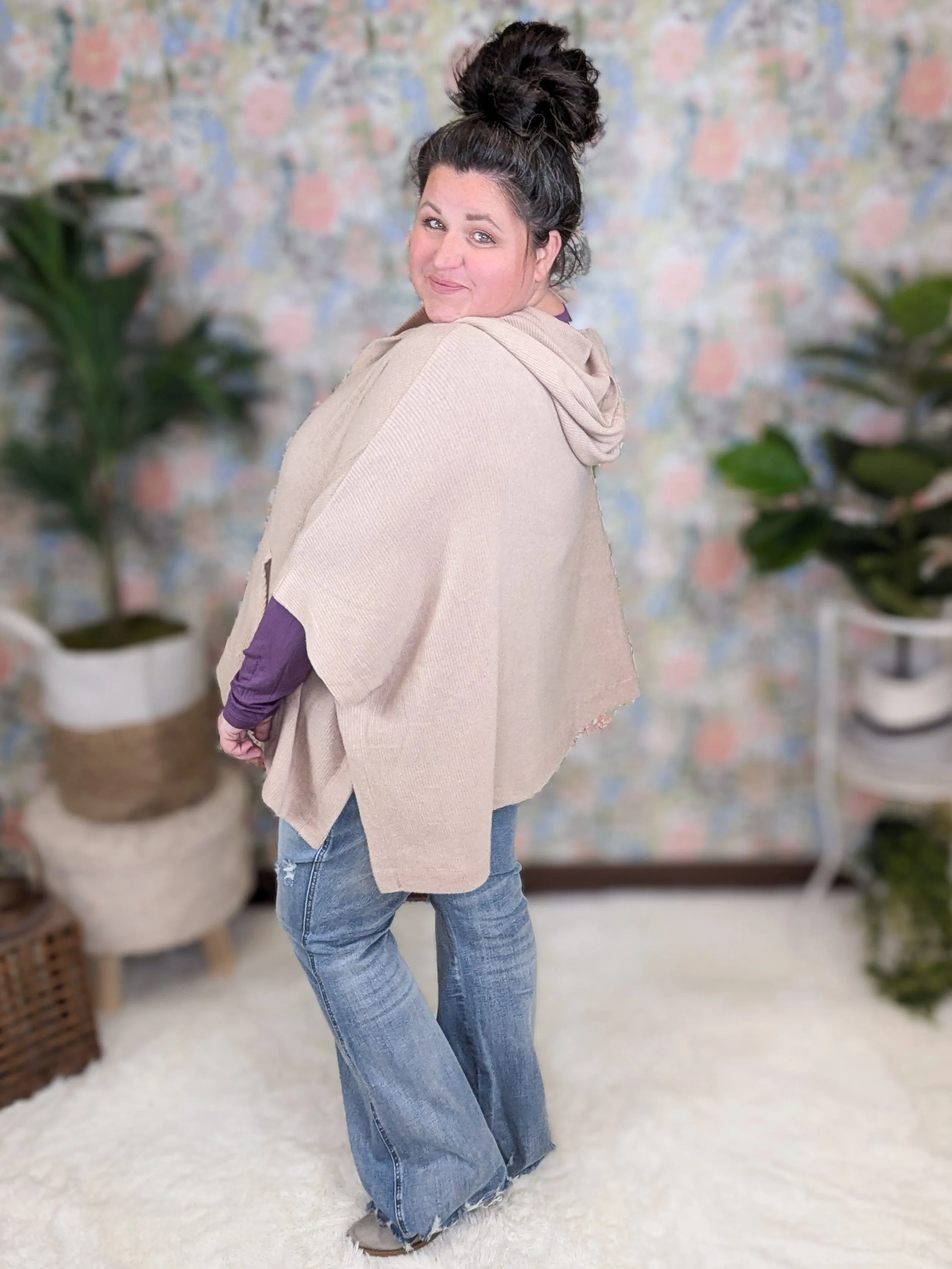 Hilton Brushed Rib Boxy Pullover w/Hood in Beige