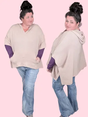 Hilton Brushed Rib Boxy Pullover w/Hood in Beige