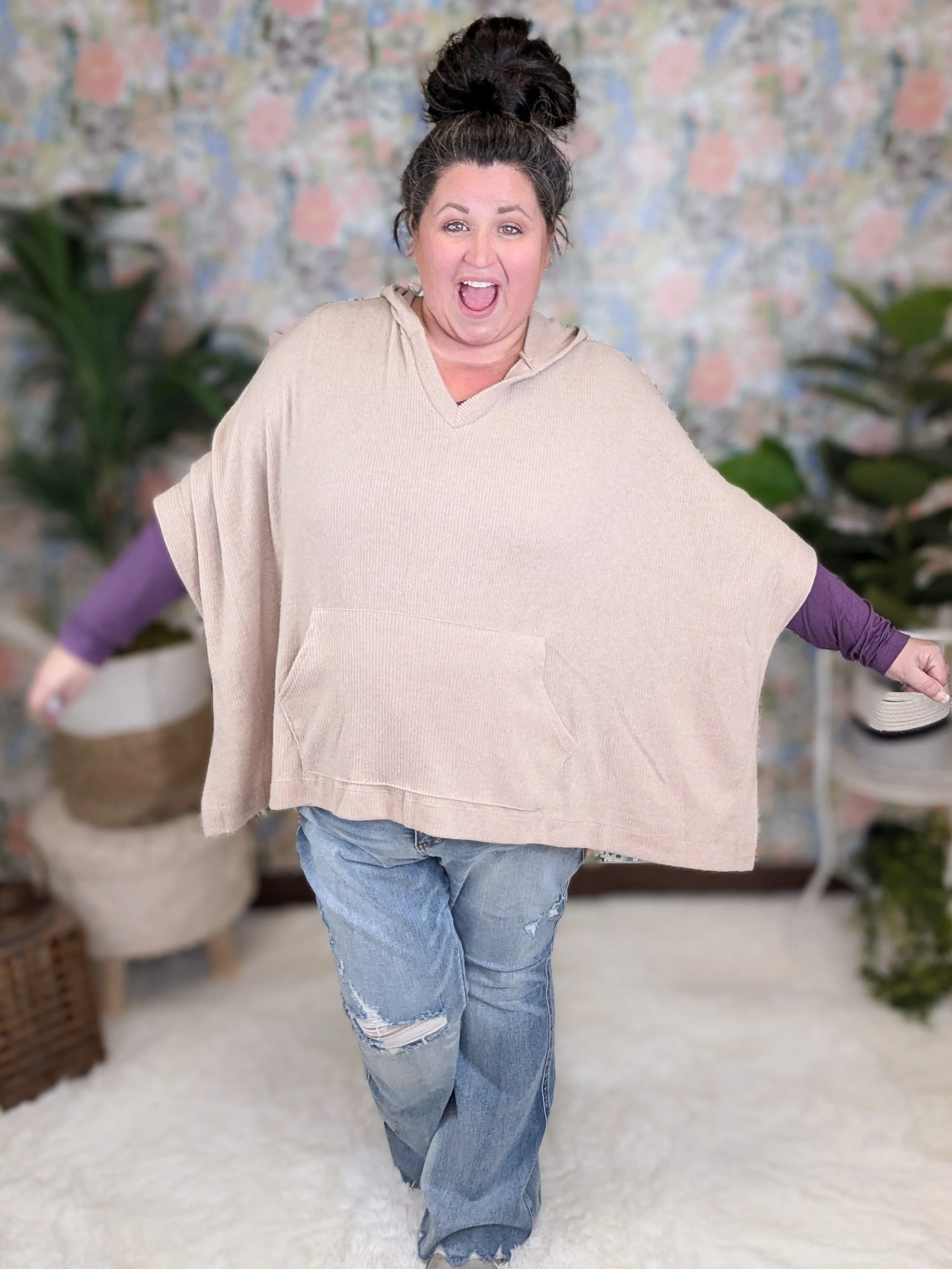 Hilton Brushed Rib Boxy Pullover w/Hood in Beige