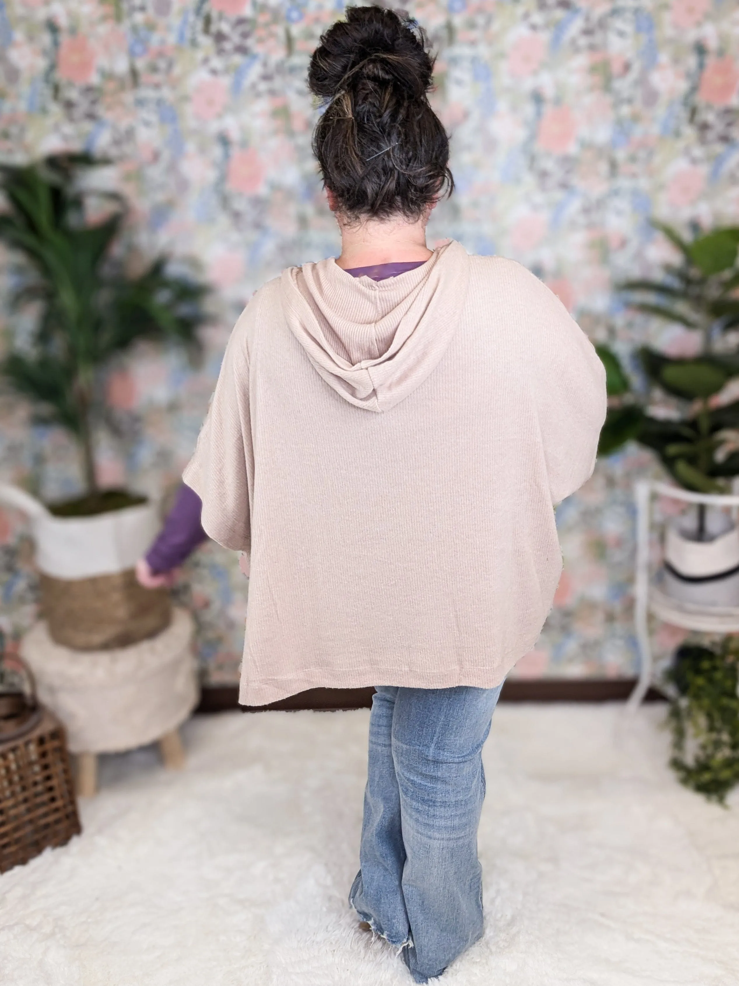 Hilton Brushed Rib Boxy Pullover w/Hood in Beige