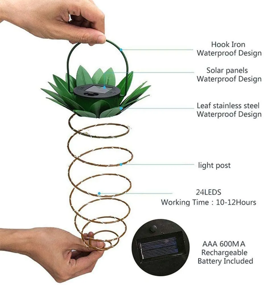 Homlly Solar Pineapple Spiral 24 LED Lantern Lamp Chinese New Year Decoration