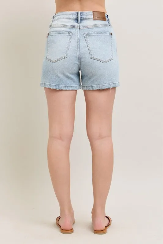 Judy Blue Full Size Frayed Hem High Rise Denim Shorts with Pockets