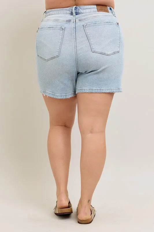Judy Blue Full Size Frayed Hem High Rise Denim Shorts with Pockets