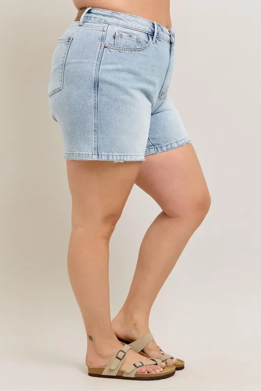 Judy Blue Full Size Frayed Hem High Rise Denim Shorts with Pockets