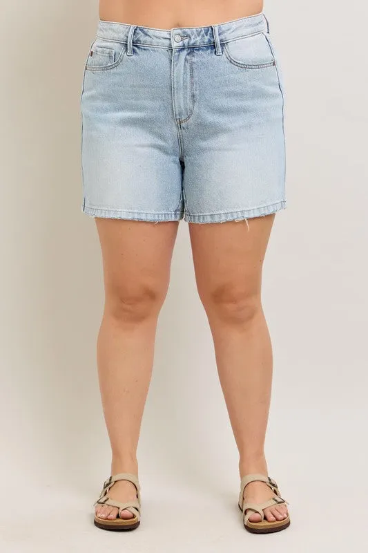 Judy Blue Full Size Frayed Hem High Rise Denim Shorts with Pockets