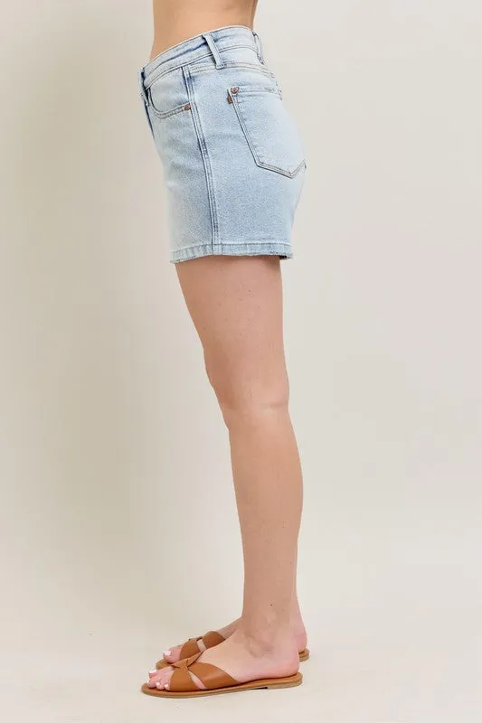 Judy Blue Full Size Frayed Hem High Rise Denim Shorts with Pockets