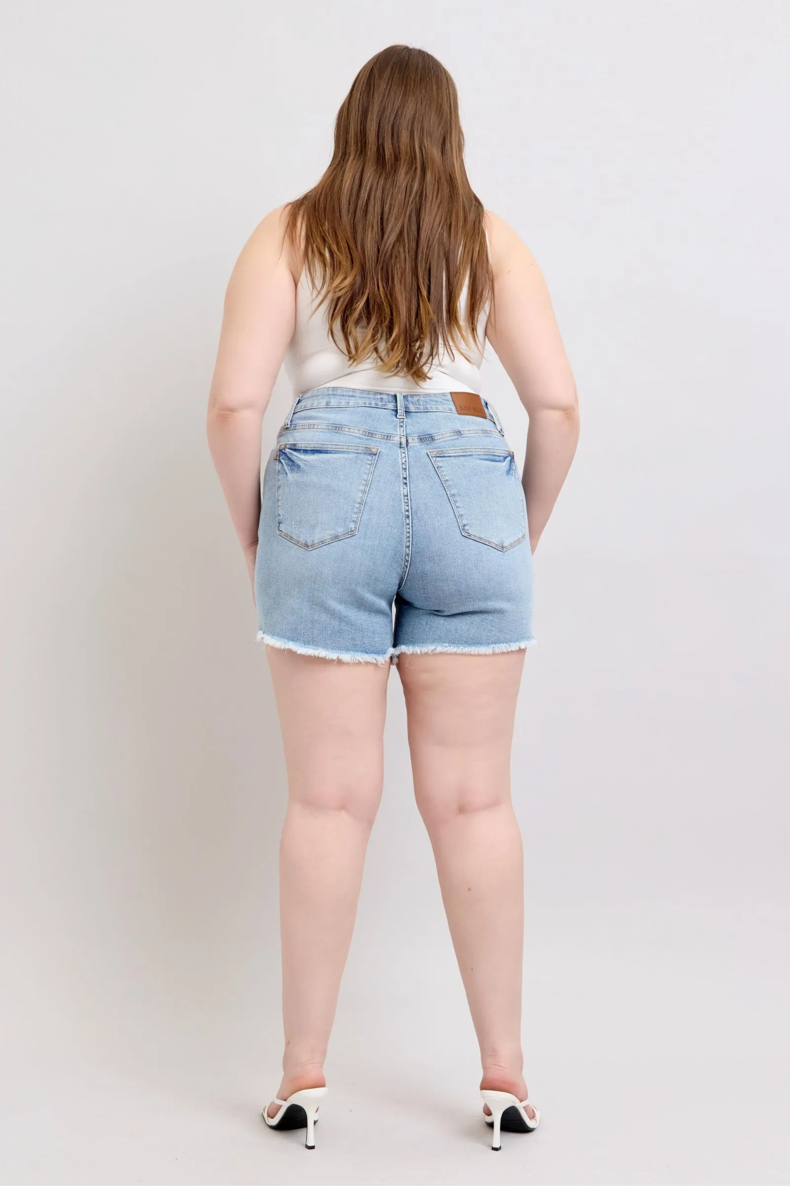 Judy Blue Full Size Tummy Control Raw Hem Denim Shorts Plus Size