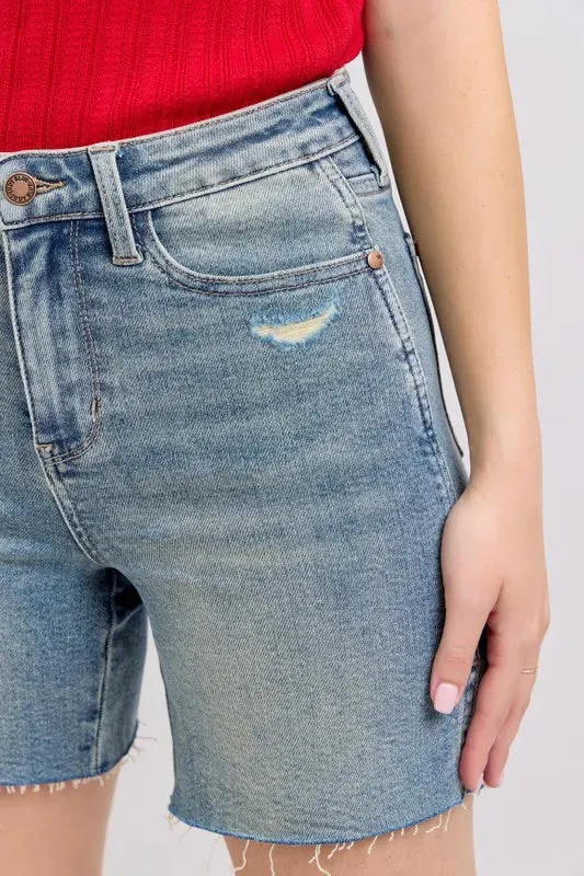 Judy Blue High Waist Vintage Wash Side Slit Denim Shorts