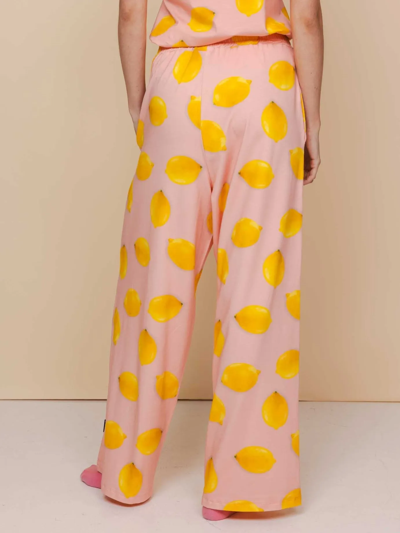Lemon Cropped T-shirt en Wijde broek set Dames