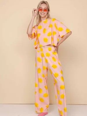 Lemon Cropped T-shirt en Wijde broek set Dames