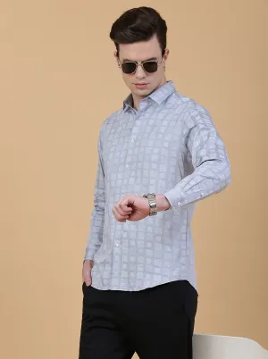 Light Blue Printed Slim Fit Party Wear Shirt | Greenfibre