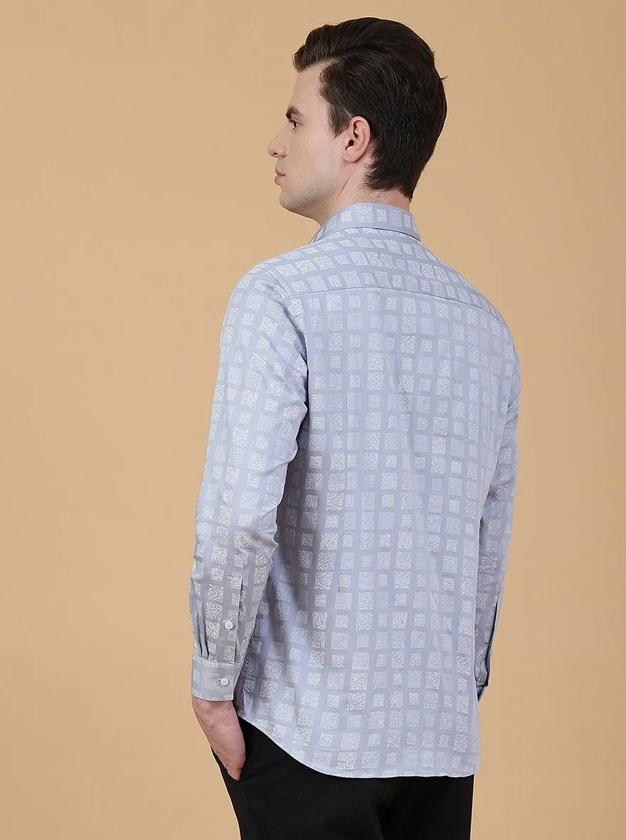 Light Blue Printed Slim Fit Party Wear Shirt | Greenfibre