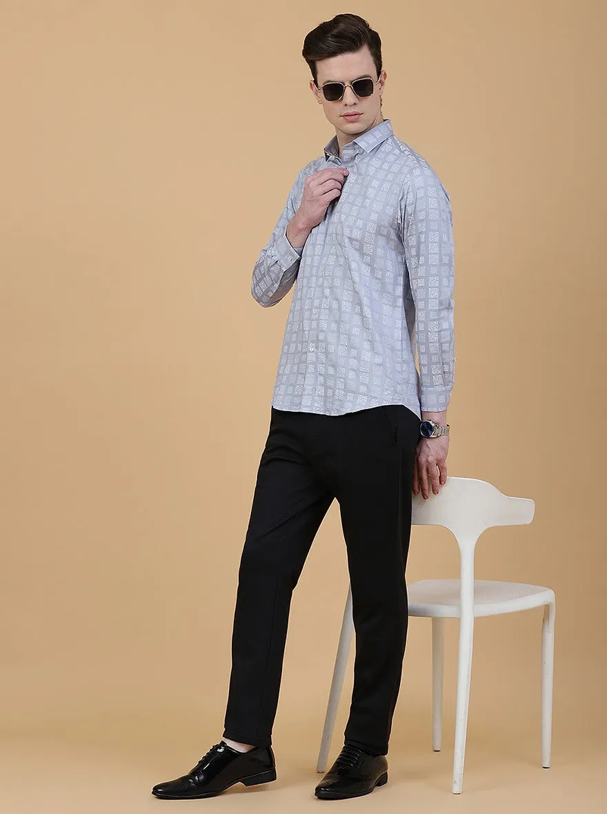 Light Blue Printed Slim Fit Party Wear Shirt | Greenfibre