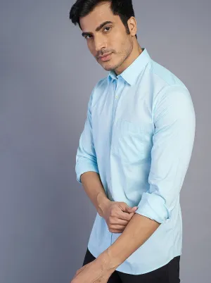 Light Blue Solid Slim Fit Semi Casual Shirt | JadeBlue