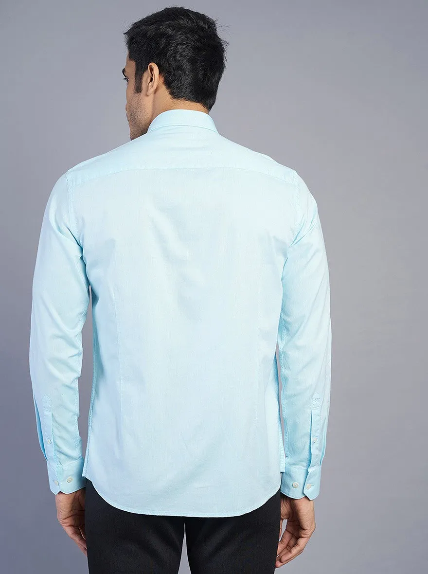 Light Blue Solid Slim Fit Semi Casual Shirt | JadeBlue