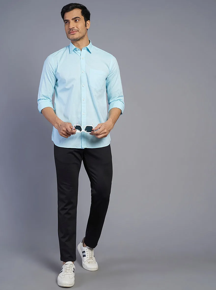 Light Blue Solid Slim Fit Semi Casual Shirt | JadeBlue