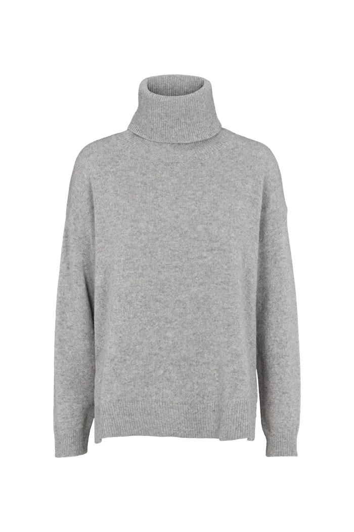 Lise Short T-Neck - Light Grey Mel.