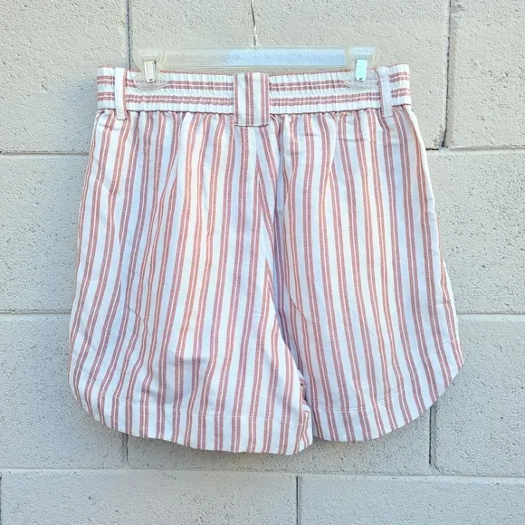 Madewell | Linen-Blend Curved-Hem Shorts in Stripe NEW Size Medium Style NF602